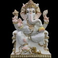 thumbnail image 4 of Ganesha Murti Statue 24 inches Gold Leaf Work Ganpati Figurine Marble Ganapati Idol Vinayak Deity Ganesha Statue Marble Large Big White Elephant Head God Home Decor Gift Sculpture Home First Ganesha, 4 of 11