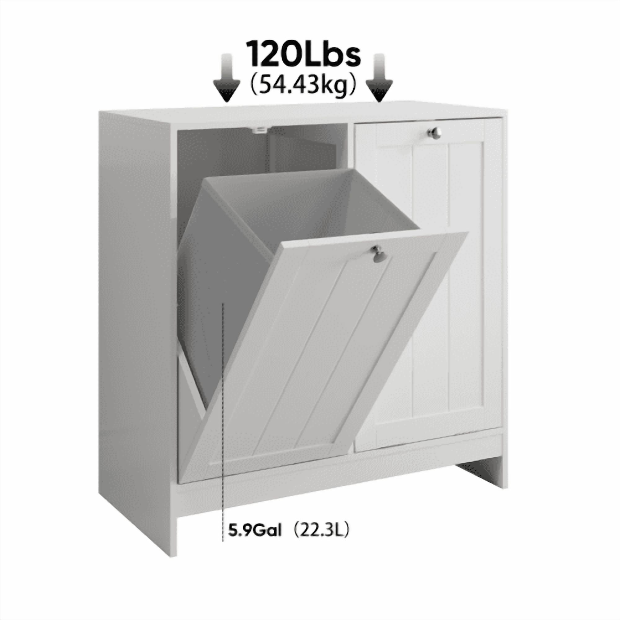 Tilted Laundry Hamper with Removable Baskets, Hidden Laundry Hamper Storage Cabinet, Free-Standing Bathroom Organizer, White