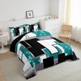 YST Turquoise Geometric Down Comforter Teal Black White Grey Grids