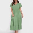 thumbnail image 5 of GaThRRgYP Womens Summer Dresses Plus Size,Plus Size Women Fashion Summer Spring Casual V-Neck Solid Color Pocket Short Sleeve Dress Army Green XXXXXL, 5 of 9