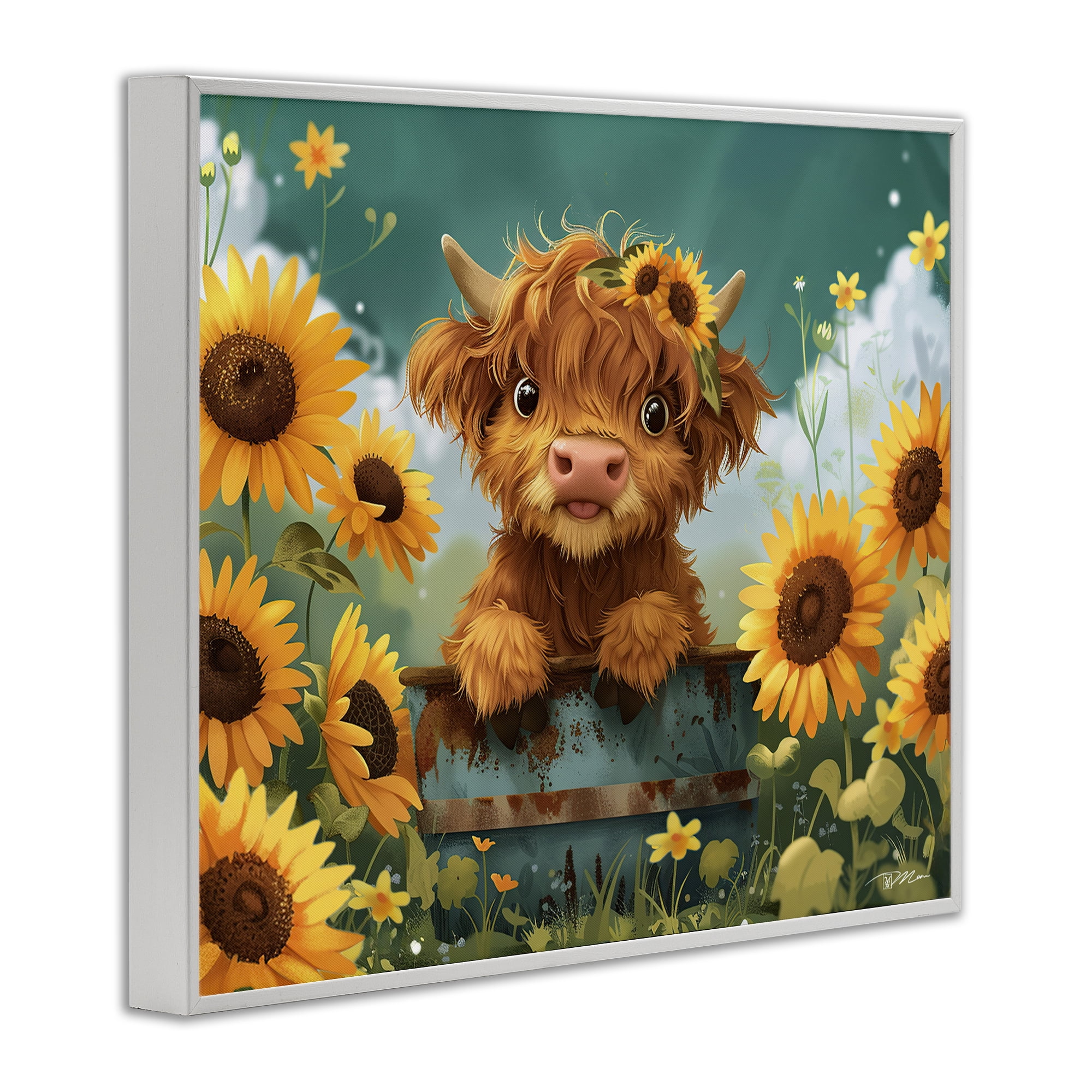 Cute Happy Highland Cow White Framed Giclee Art, design by Momart