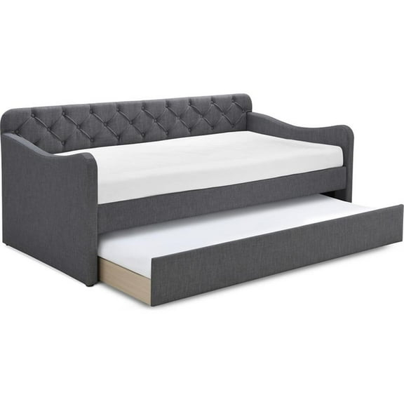 Pemberly Row Contemporary Tufted Daybed and Trundle Dark Gray