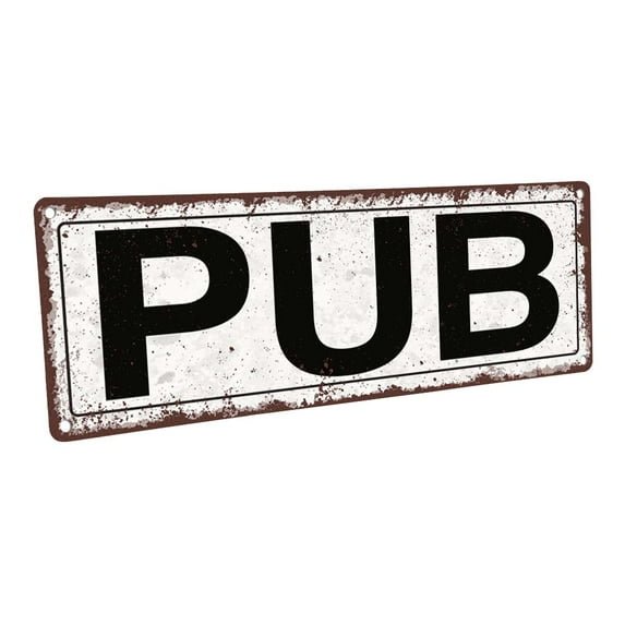 Pub 4"x12" Metal Sign, Wall Décor for Mancave, Den, and Gameroom