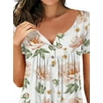 thumbnail image 3 of FASHIONWT Women Short Sleeve Casual Loose Summer Henley Button Top Shirred T-Shirt, 3 of 4