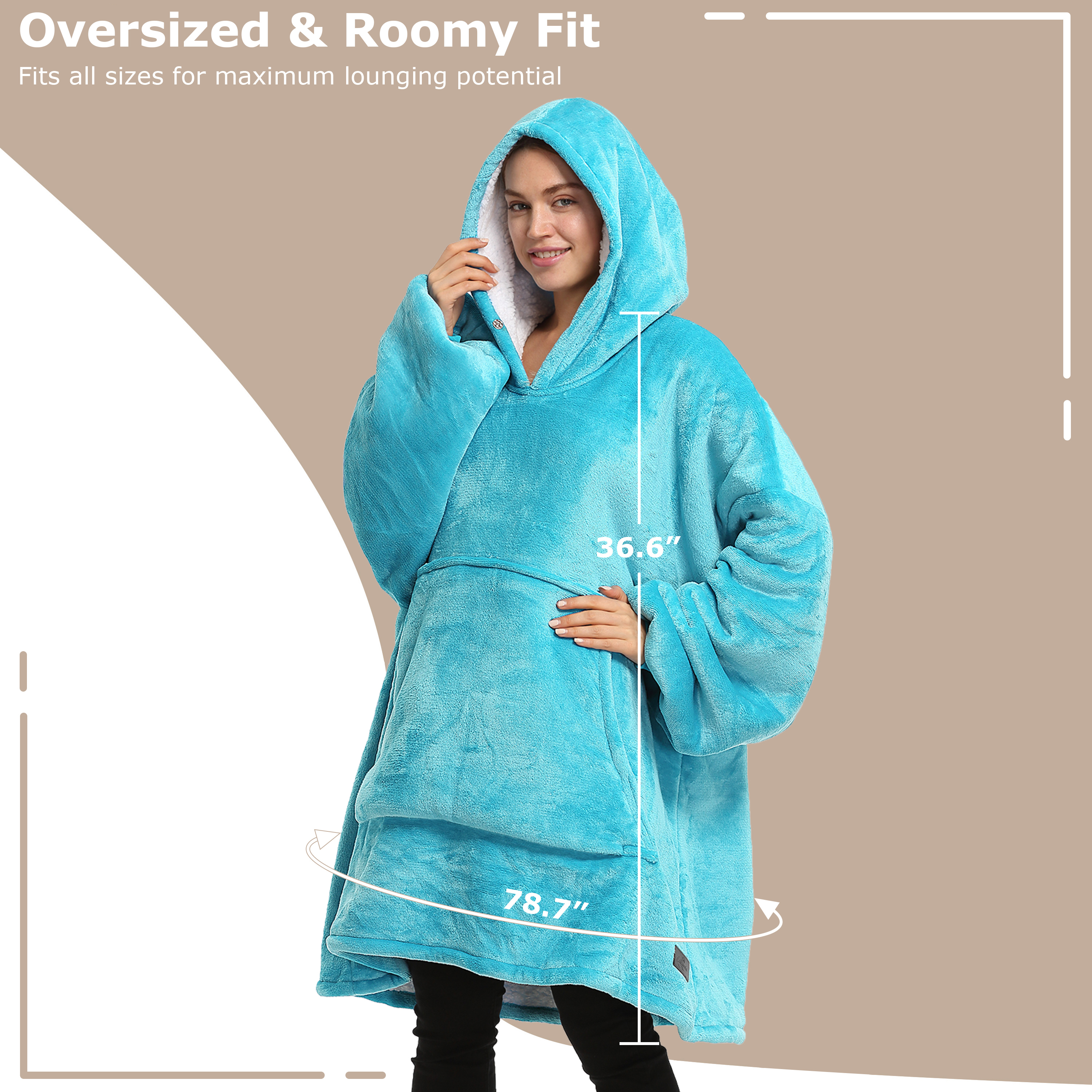 Catalonia Oversized Wearable Blanket Hoodie Sweatshirt, Comfortable Sherpa Lounging Pullover for Adults Men Women Teenagers Wife Girlfriend Gift