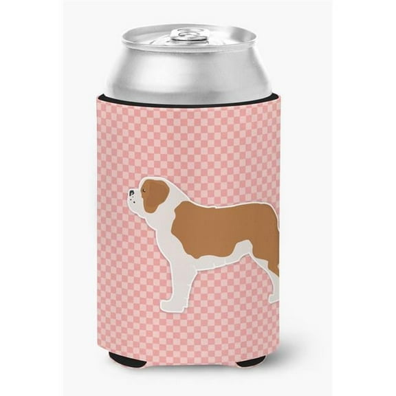 Saint Bernard Checkerboard Pink Can or Bottle Hugger