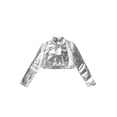 thumbnail image 5 of iEFiEL Kids Girls Long Sleeves Glossy Metallic Tops Crop Top for Dancing Stage Performance Silver 10, 5 of 7