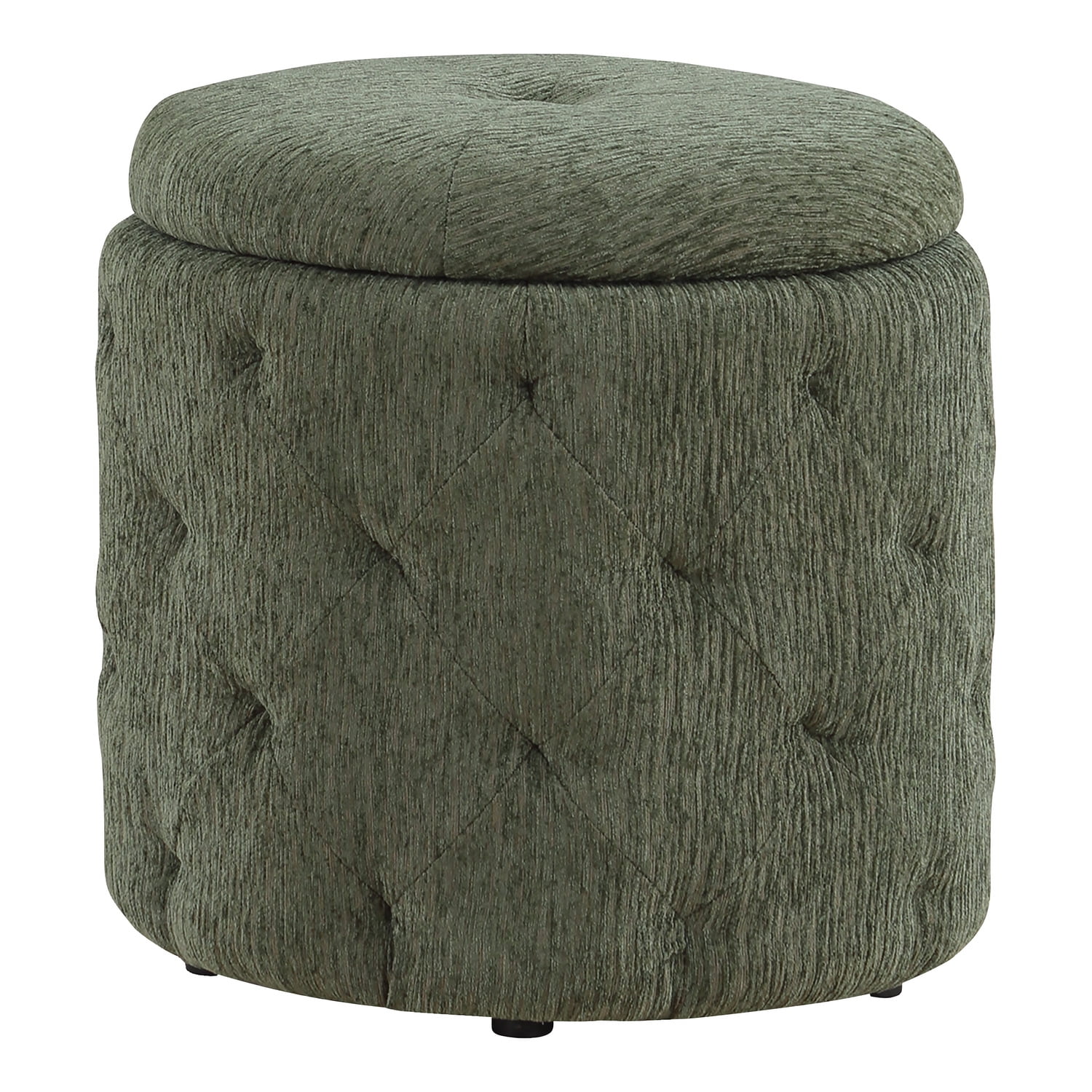 Erindale Round Storage Ottoman in Moss Green Fabric