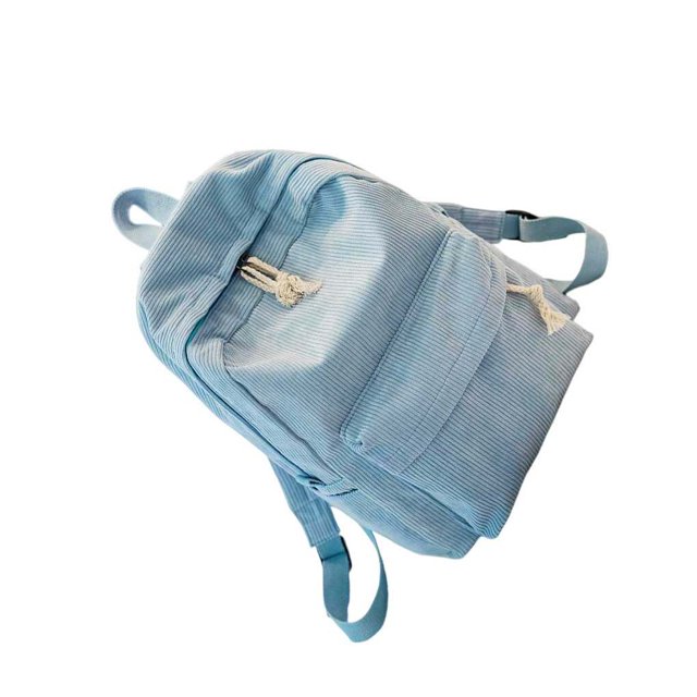 pitrice Striped Backpack Outdoor College Large Capacity Solid School Bag Female Corduroy Fashion Travel Rucksack Students Adults Light Blue