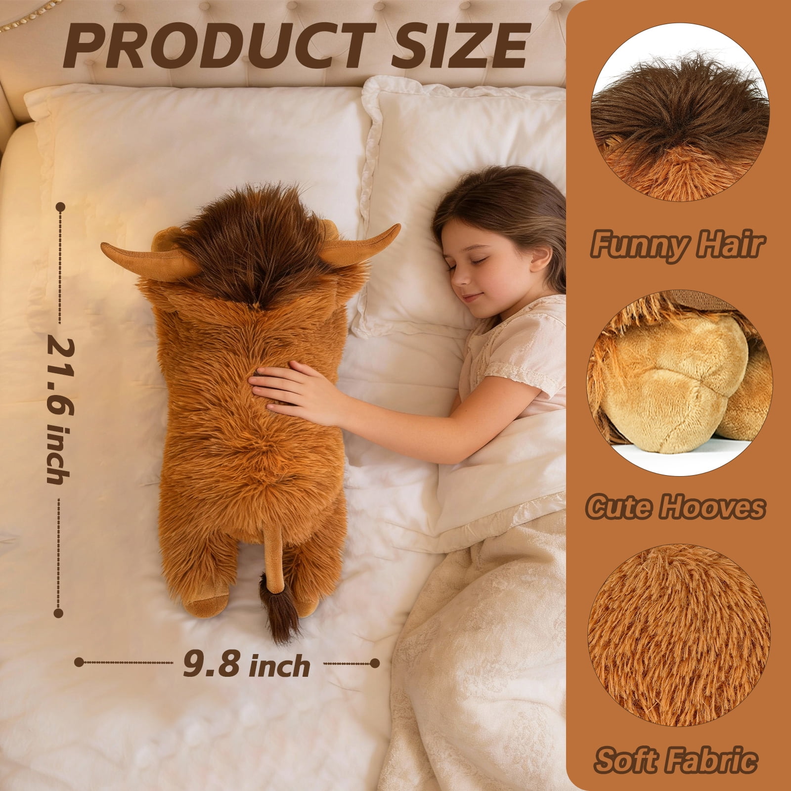 22" Highland Cow Weighted Stuffed Animals,  Brown 4lbs Weighted Highland Cow Plush Gift,  Soft Adorable for Kids and Adults