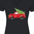 thumbnail image 4 of Inktastic Christmas Vintage Truck with Christmas Tree Women's V-Neck T-Shirt, 4 of 5