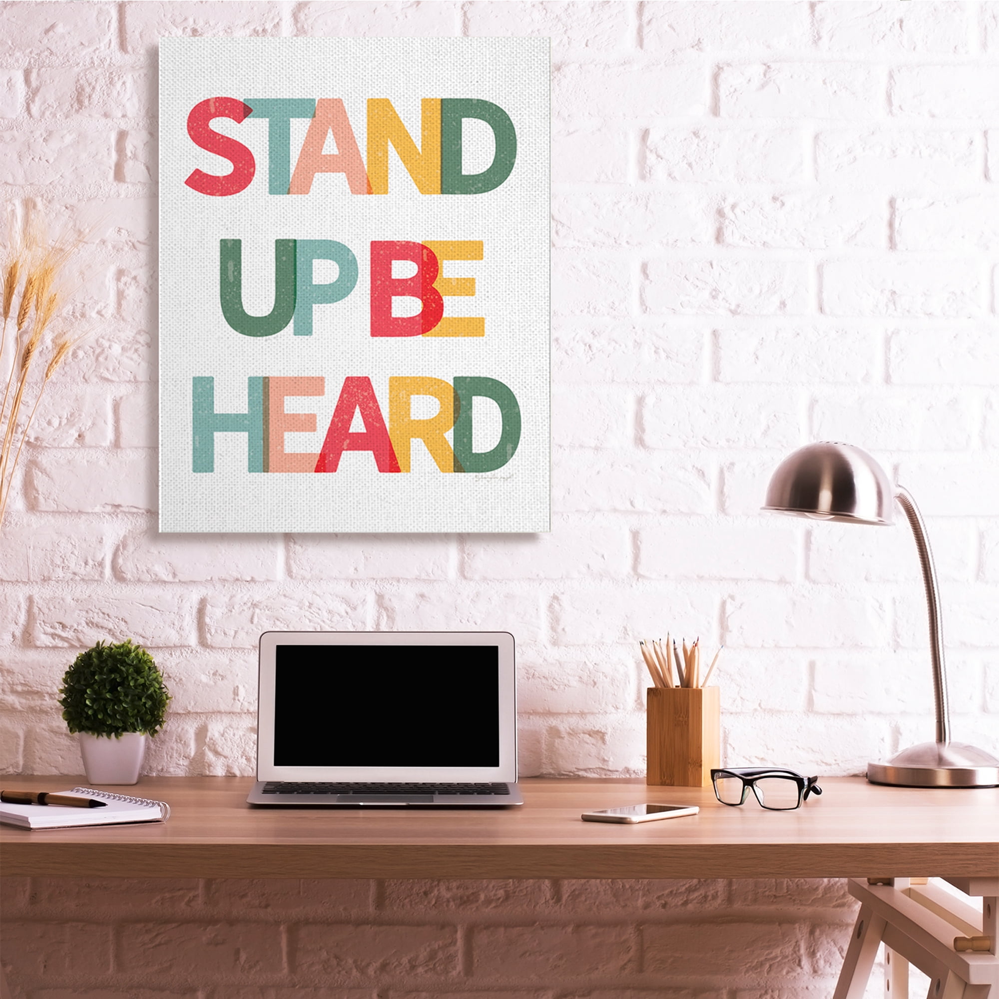 Stupell Industries Stand Up Be Heard Bold Text Motivational Phrase Typography Painting Gallery Wrapped Canvas Art Print Wall Art, 36 x 48