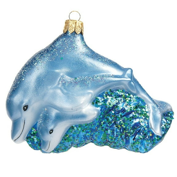 Dolphin Mother with Calf Polish Mouth Blown Glass Christmas Ornament Decoration