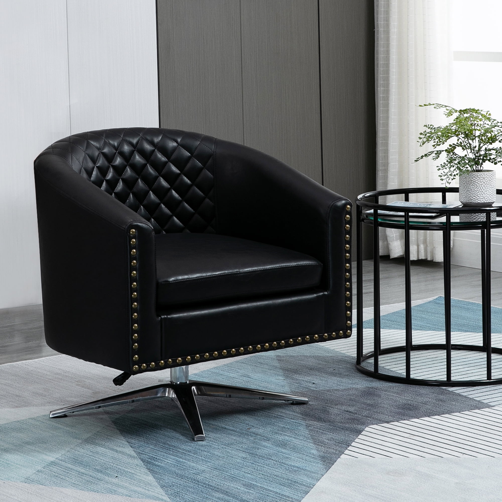 AVAWING Swivel Accent Chair, Leather Club Chair Adult MidCentury