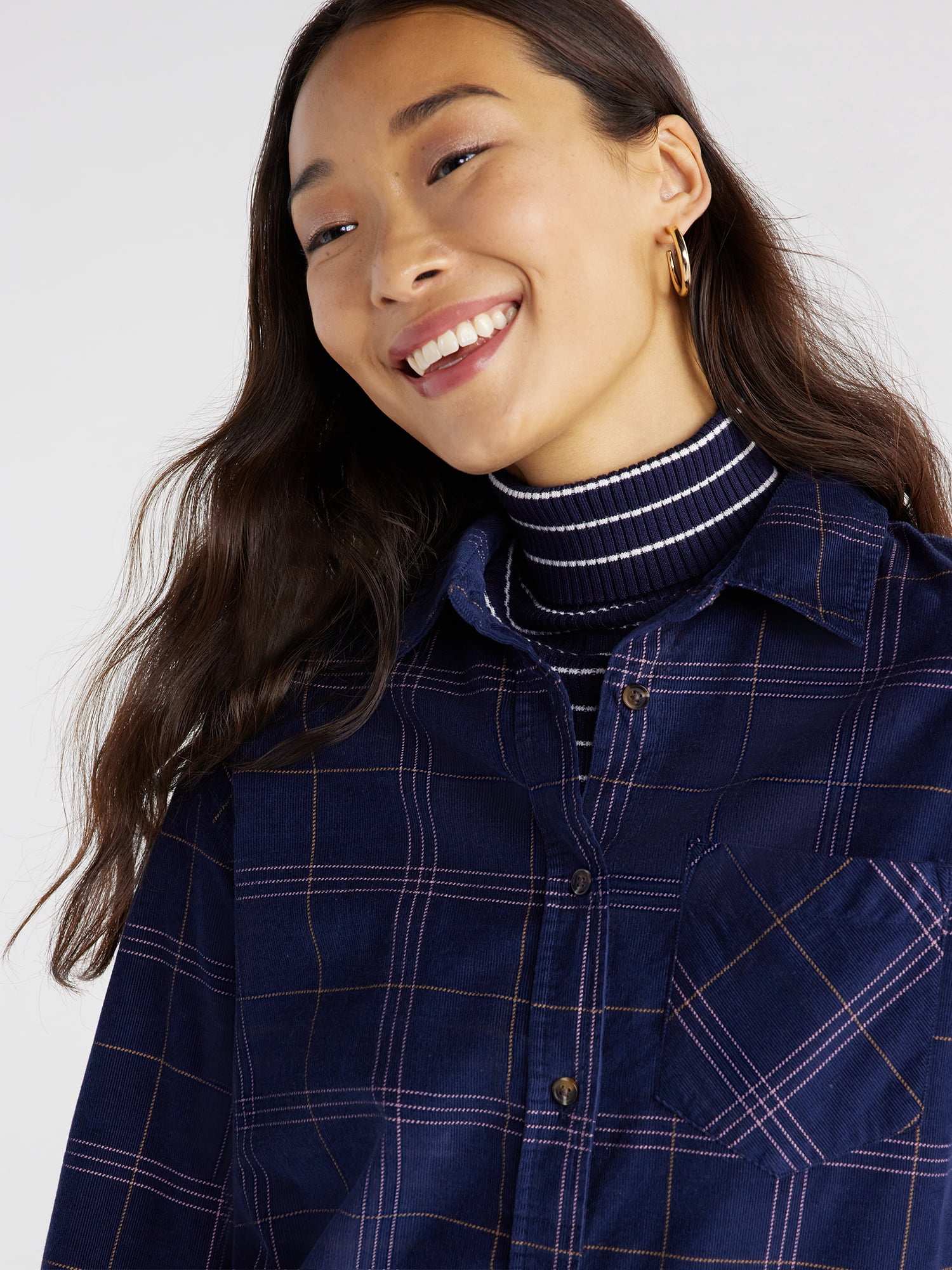 Time and Tru Women's Button Down Shirt with Long Sleeves, Sizes XS-XXXL