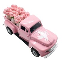 Gaiwos Valentines Day Vintage Car Figurine 5.12 inches, Farmhouse Vintage Mini Truck with Flowers, for Home Wedding Engagement Favors Valentines Day Gift