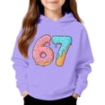 thumbnail image 2 of Playtopia Youth Donut Ice Cream Number 67 Graphic Hooded Pullover 350g Polyester Long Sleeve Kangaroo Pocket Casual Sweatshirt 1PC Big Kids Sizes 100-160, 2 of 4