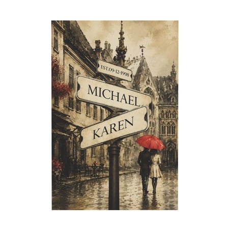 Personalized Couple Street Sign Canvas Wall Art With Names and Date For Anniversary Gift 12*18in