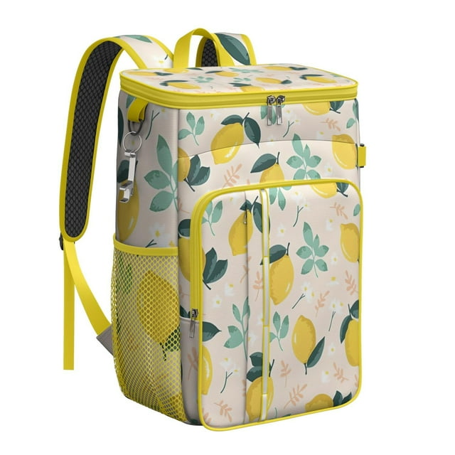 Sac à Dos Glacière à Imprimé Citron et Fleurs, Sac Isolé Étanche pour l'Été, la Randonnée et les Voyages