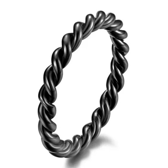 EOEMY 3mm Twisted Rope Tail Steel Ring Silver/Gold/Black Wedding Band Men'S Size 7-12