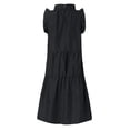 thumbnail image 4 of Robe Gâteau Décontractée à Col Uni à Manches Courtes, Jupe Évasée Plissée, Été, Décontractée, Ample, Taille Élastique, 4 of 5