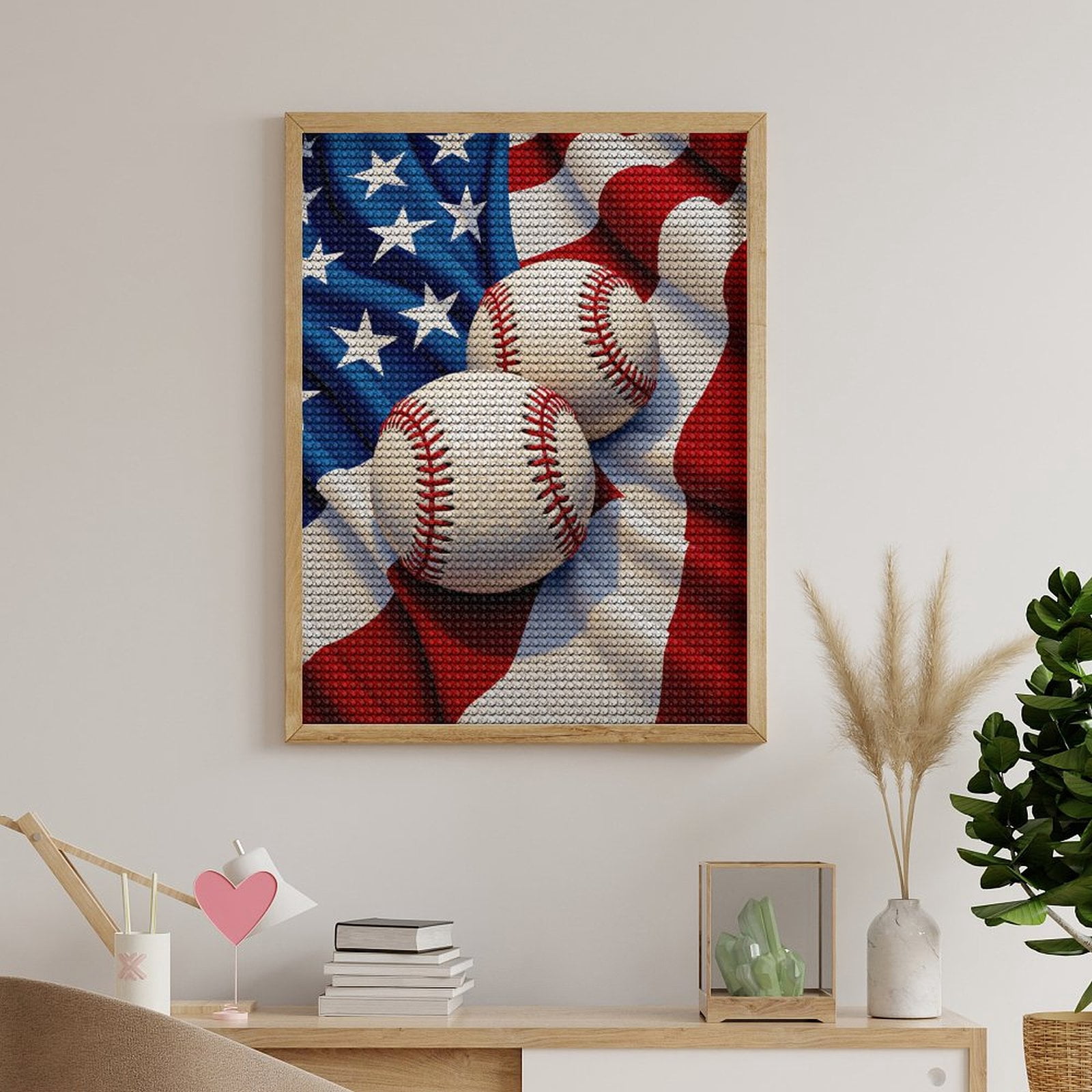 Diamond Art Kits for Adults, Baseballs Stars Stripes Fabric Display 5D Diamond Painting Kits for Adults Beginners, DIY Full Drill Diamond Painting, Gem Art and Crafts 12x16