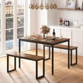 thumbnail image 4 of SOGES 3 Piece Dining Set 45inch Dining Table with Benches for 4, Wood Dining Table for Kitchen, Iron Frame, Brown, 4 of 7