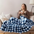 thumbnail image 5 of Buffalo Check Fleece Throw Blanket | Blue White Checkered Plaid Flannel Blanket | Soft Velvet Lightweight Microfiber Blanket for Couch Sofa | 50x60 Inches Checker Navy, 5 of 6