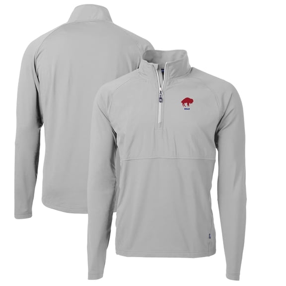 Men's Cutter & Buck Gray Buffalo Bills Adapt Eco Knit Hybrid Recycled Quarter-Zip Throwback Pullover Top