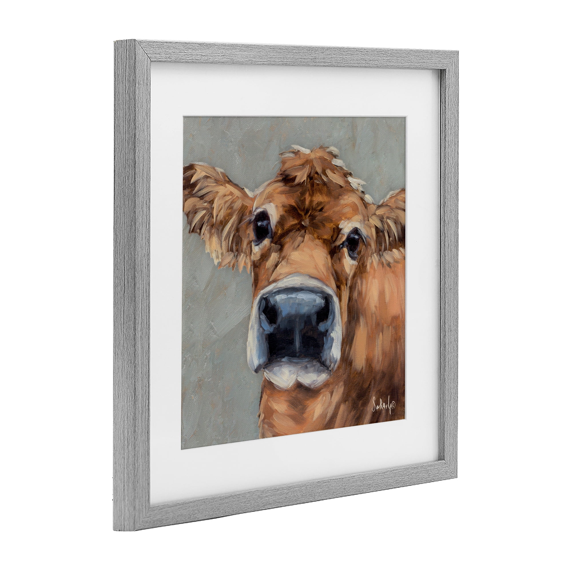 Stupell Industries Freckles The Cow Portrait Gray Framed Print Under Glass, design by Sara G. Designs