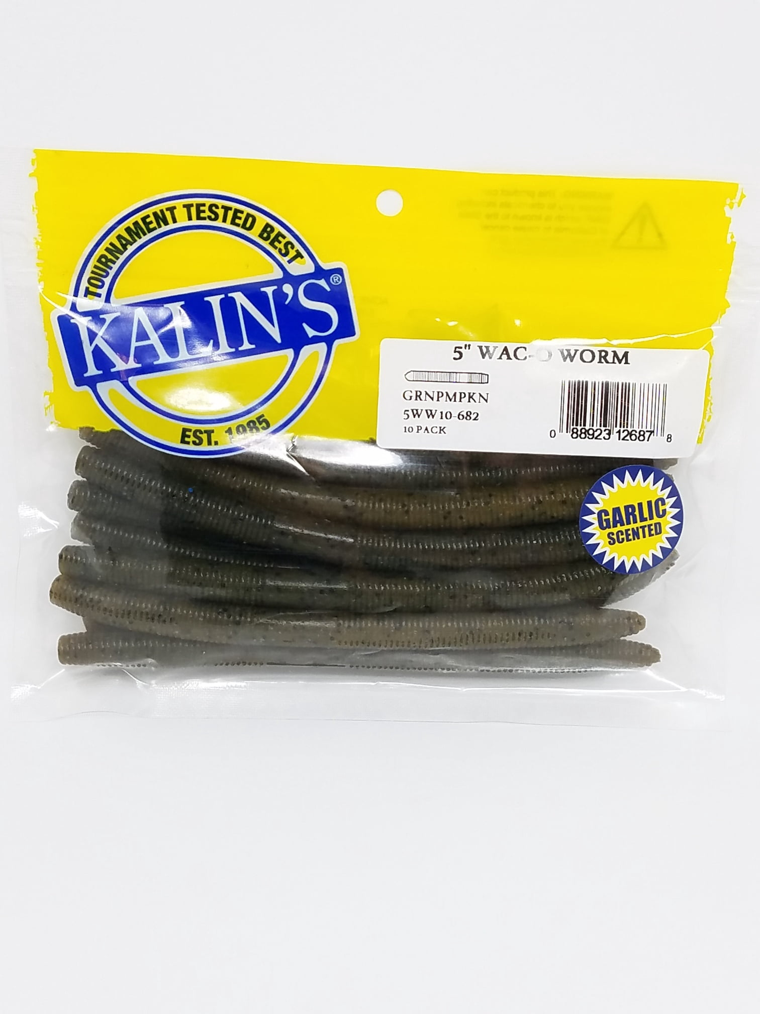 Kalins Freshwater 5" Waco Worm Soft Plastics Bait,Fishing Lure, Green Pumpkin, Lakes , 10pk