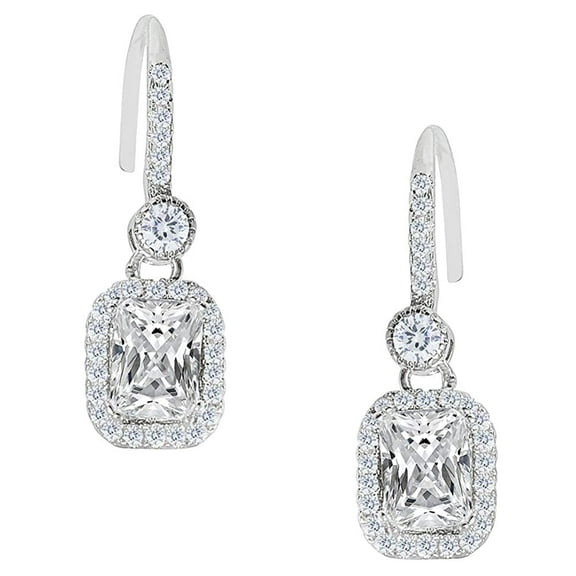 Cate & Chloe Athena 18k White Gold Plated Drop Earrings with Simulated Diamond Crystals for Women