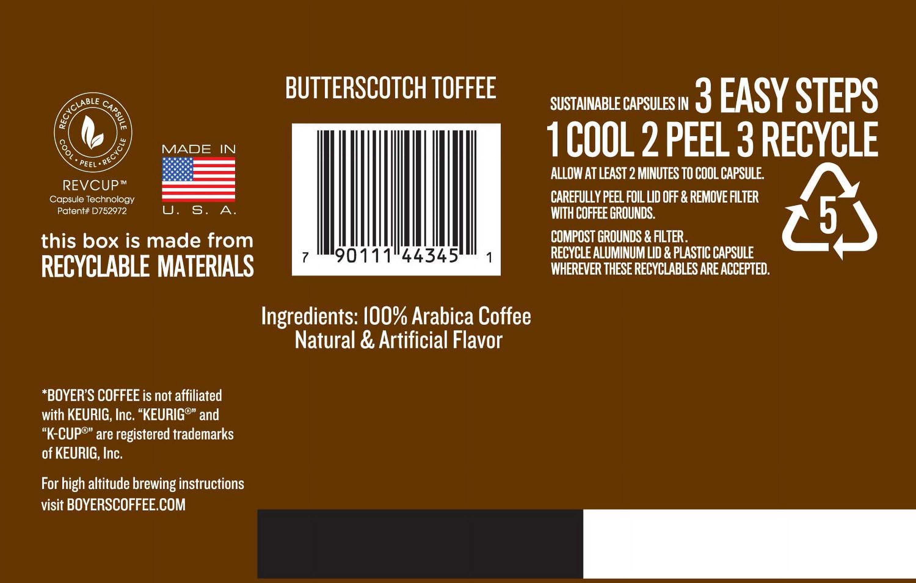 Boyer's Coffee Butterscotch Toffee Light Roast Keurig Coffee Pods, 18 Ct