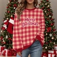 thumbnail image 3 of Yteetum Women's Christmas Crewneck Sweartshirts Oversize Merry Christmas Plaid Raglan Letter Print Fleece Pullover Hoodless Sweatshirt Top Womens Round Neck Xmas Holiday Sweatshirt Fall Clothes, 3 of 9