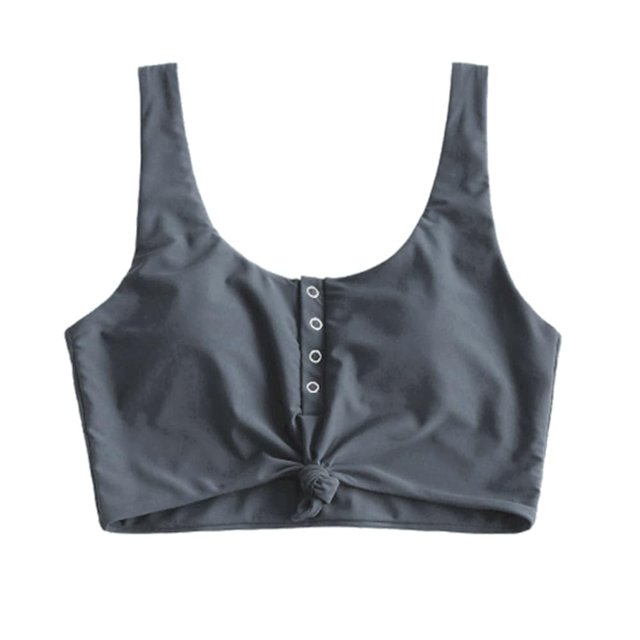 Camiseta de bikini ZAFUL, tankini corto con nudo en la parte delantera, acolchado, gris y azul, L