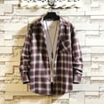 thumbnail image 4 of Men Fashion Square Print Lightweight Breathable Long Sleeve Lapel Shirt Red L, 4 of 9