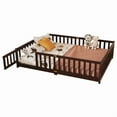 thumbnail image 4 of Mirightone Full Size Floor Bed, Wood Montessori Floor Beds with Fence Railings, Door & Slats Support, Twin Playhouse Bed Frame, (Espresso), 4 of 6