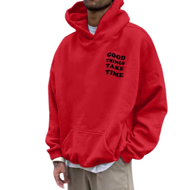 LUOGENLI Chandails à Capuchon pour Hommes Coton Graphique Hommes Automne et Hiver Mode Décontractée à Manches Longues Chandail de Sport à Capuche Hommes Chandails à Capuchon Chandail Rouge Taille TG