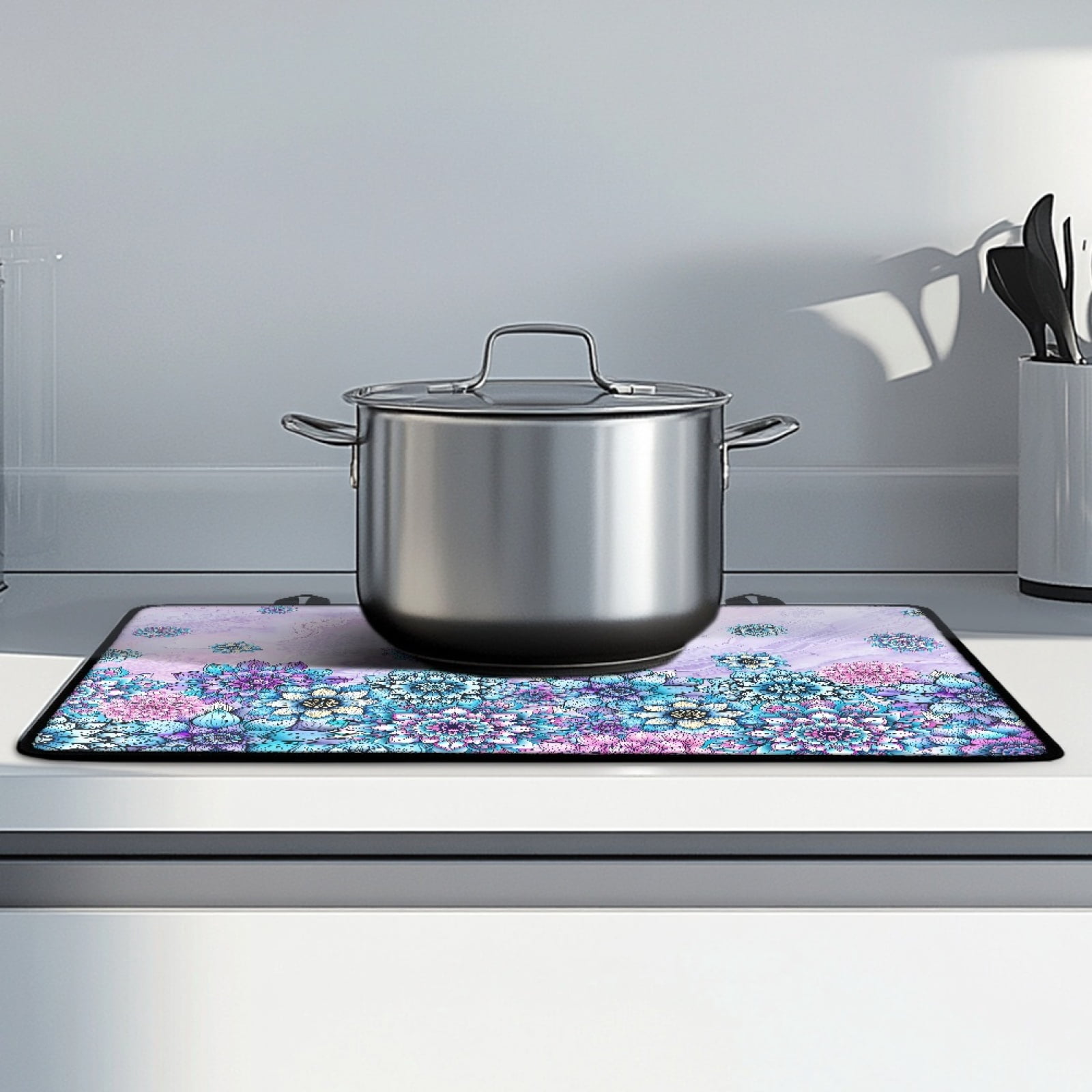 Renewold Glass Stove Cover Cooktop Protector Foldable Electric Stove Top Protector Non-skid Countertop Protector Washer Dryer Top Cover for Home Decor, Bohemian Flower Marble
