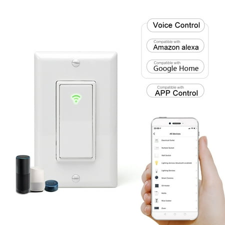 Wi-Fi Smart In-wall Light Switch Timing Function 1 Gang Switch Box Voice Control Compatible with Home IFTTT APP Remote Control Android iOS Support (Best Voice To Text App For Android)