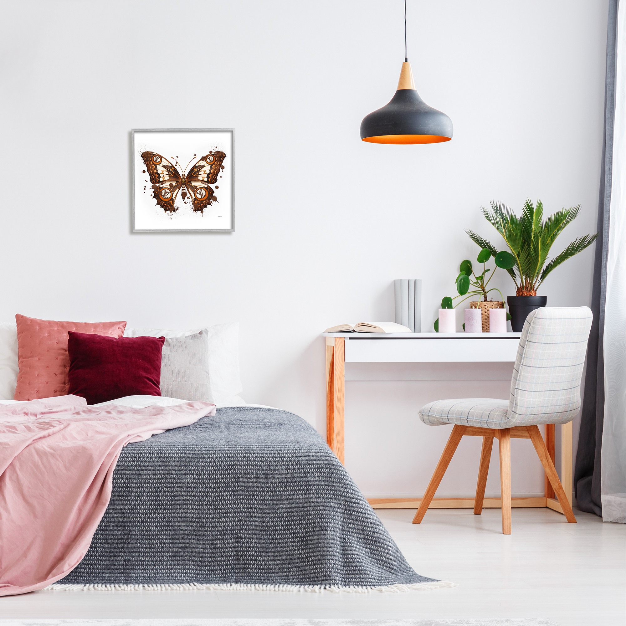 Stupell Industries Modern Glam Butterfly Animals & Insects Painting Gray Framed Art Print Wall Art, 17 x 17