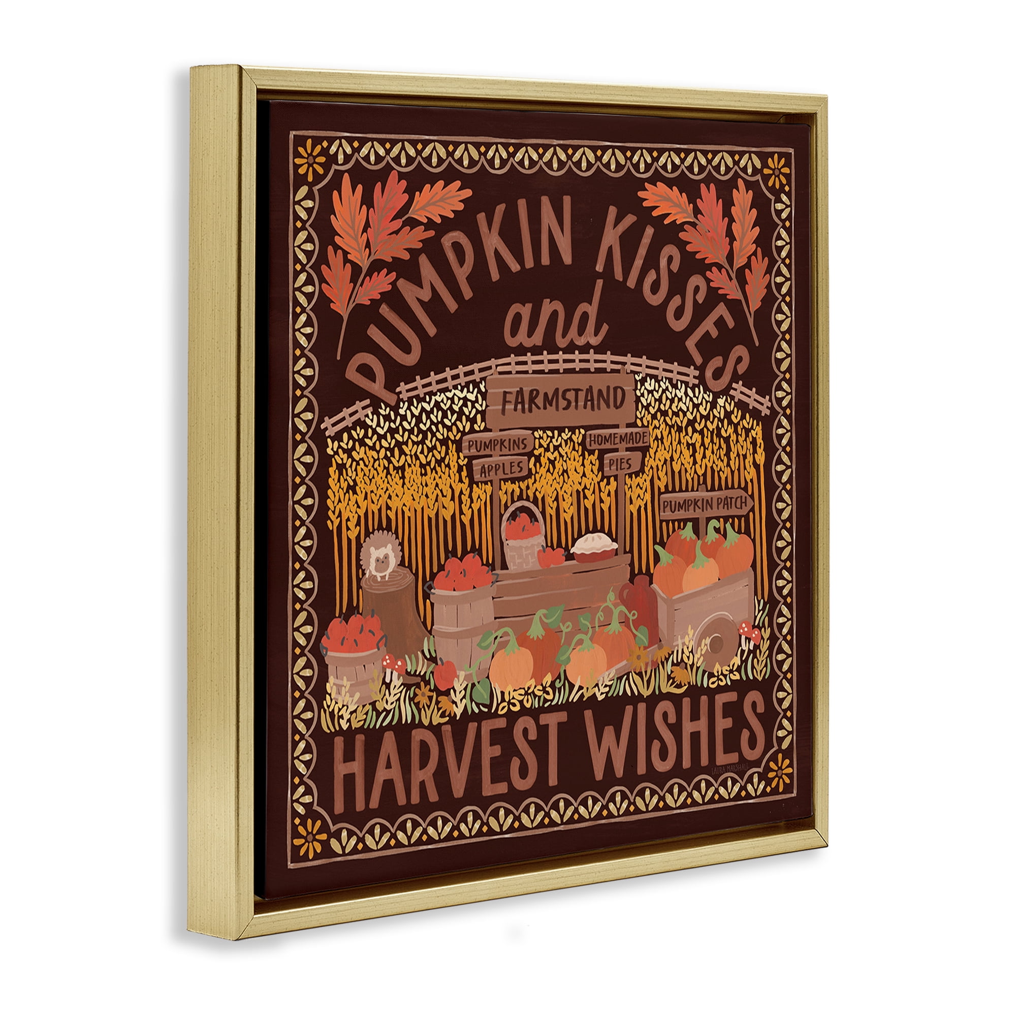 Stupell Industries Autumn Harvest Wishes Landscape Painting Gold Floater Framed Art Print Wall Art, 18 x 18