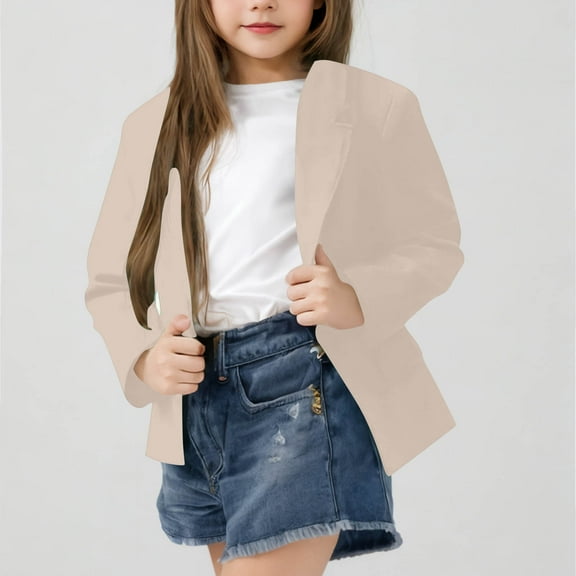 Cowsor Girls Casual Blazer Jacket Long Sleeve Open Front Work Office Blazer Lapel Button Jacket