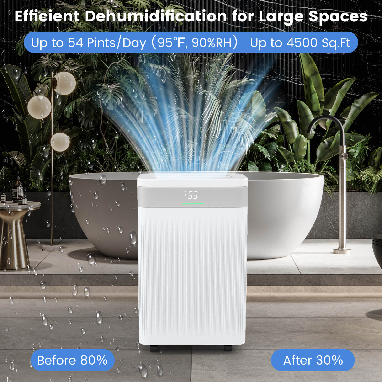 Costway 16-Pint(DOE) Dehumidifier with 3 Modes LED Display For Home 4500 Sq. ft Coverage Area (MAX 54Pint at 95°F, 90%RH)