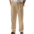 thumbnail image 2 of Dxzfnsa Men's Cotton Linen Harem Pants Drawstring Casual Cropped Trousers Lightweight Loose Beach Yoga Pants with Pockets sweatpants for men(Khaki,2XL), 2 of 9