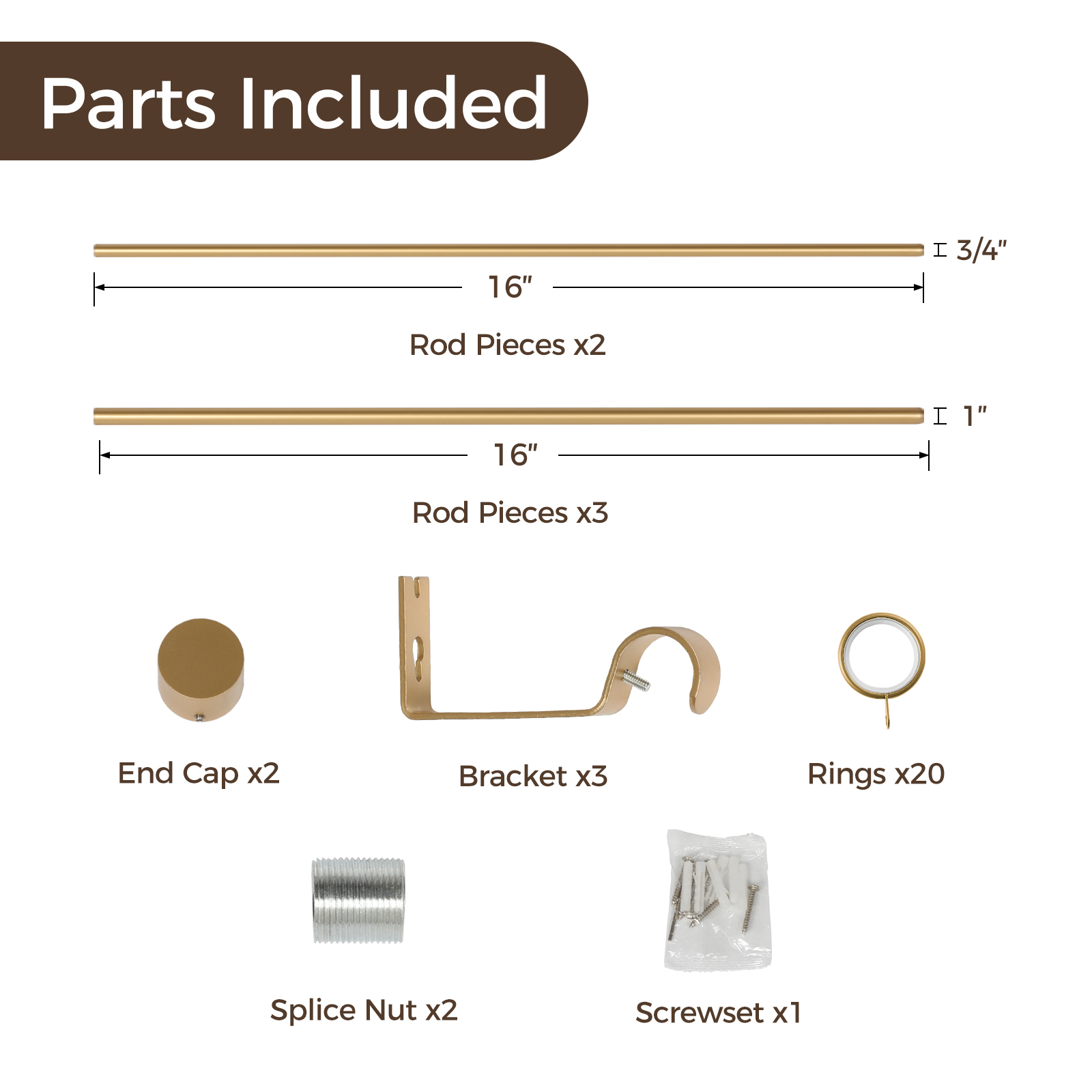 TWOPAGE Jaylon Adjustable Gold Curtain Rod for 28-76 Windows, Heavy-duty carbon steel curtain rod with curtain rings