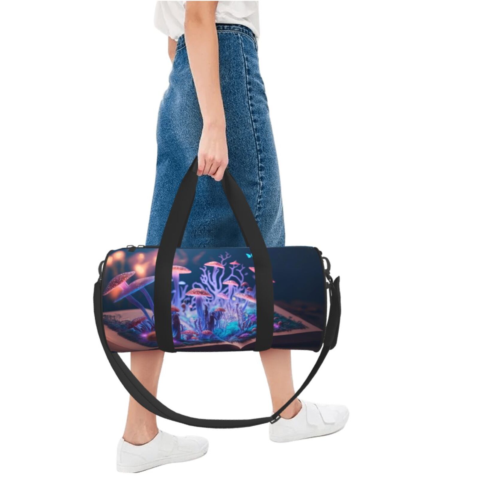 Vsdgher Book Glowing Mushrooms 45L Foldable Duffel Bag, Sports Gym Bag,Overnight Bag, Portable Weekender Bag for Airplanes