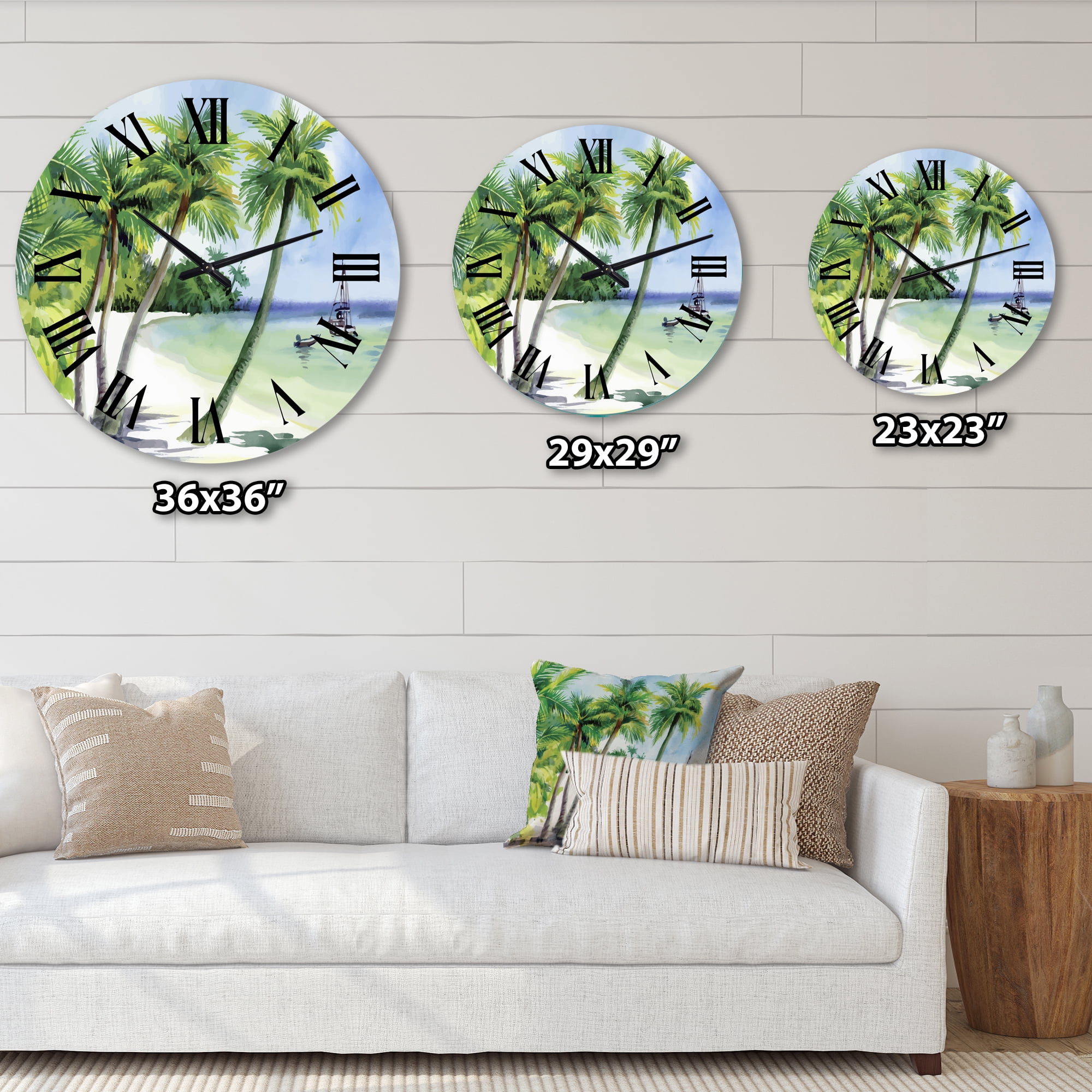 Designart 'Summer Beach With Palm Trees' Nautical & Coastal Wall Clock