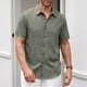 thumbnail image 1 of Playera Elvqul para Hombre Casuales Algodón Verde Lino sin Estampado Manga Corta con Solapa Botones, 1 of 8