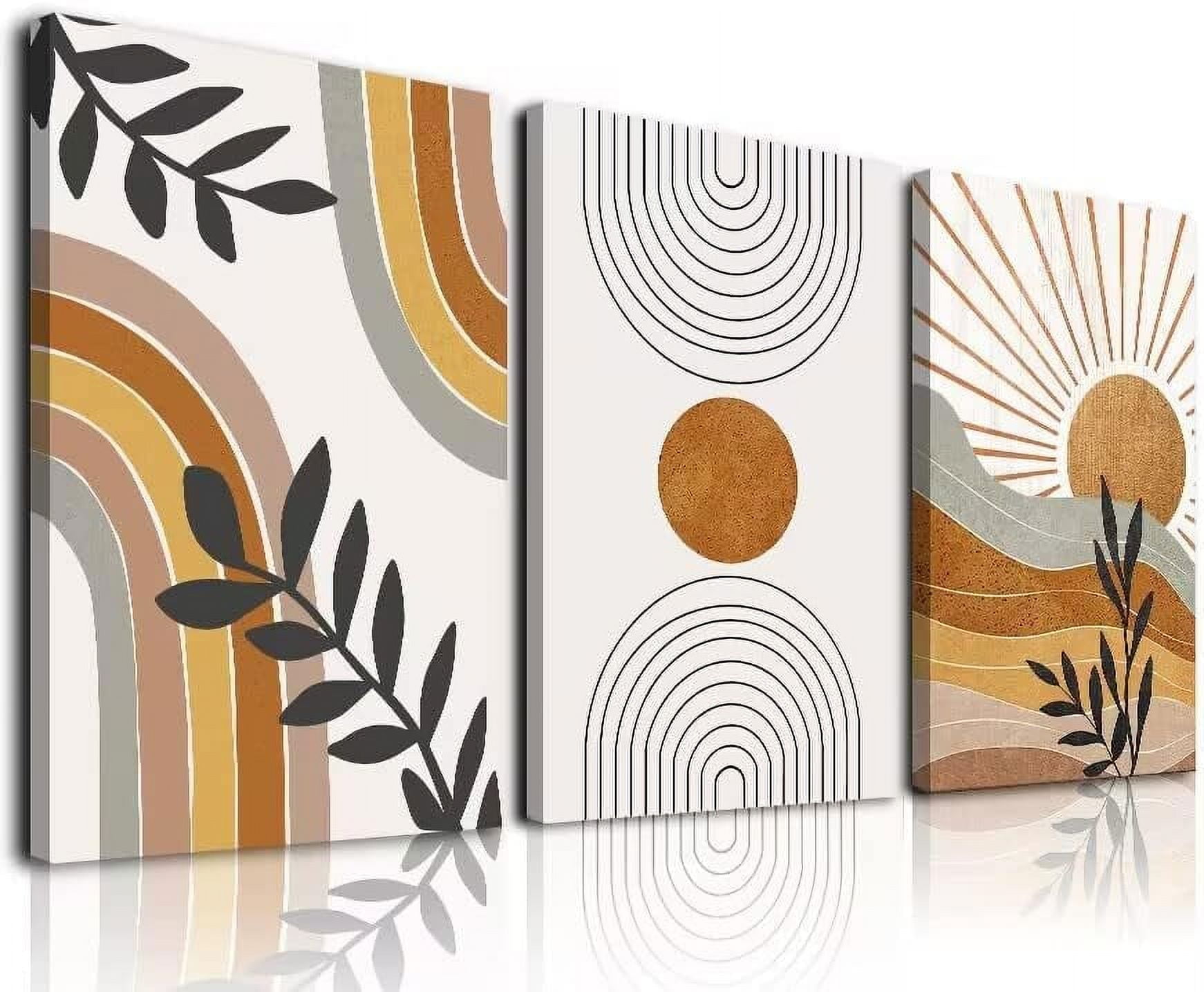 Boho Wall Art Set of 3 Mid-Century Modern Wall Art Prints Neutral ...